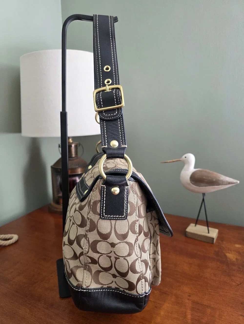 Coach Legacy Ali F12857 Khaki Black Signature Canvas Leather Shoulder Bag Y2K